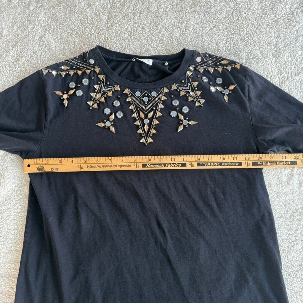Sandro Paris Black Embellished Beaded Jewel Neck Short Sleeve T-Shirt No Size - Picture 7 of 13